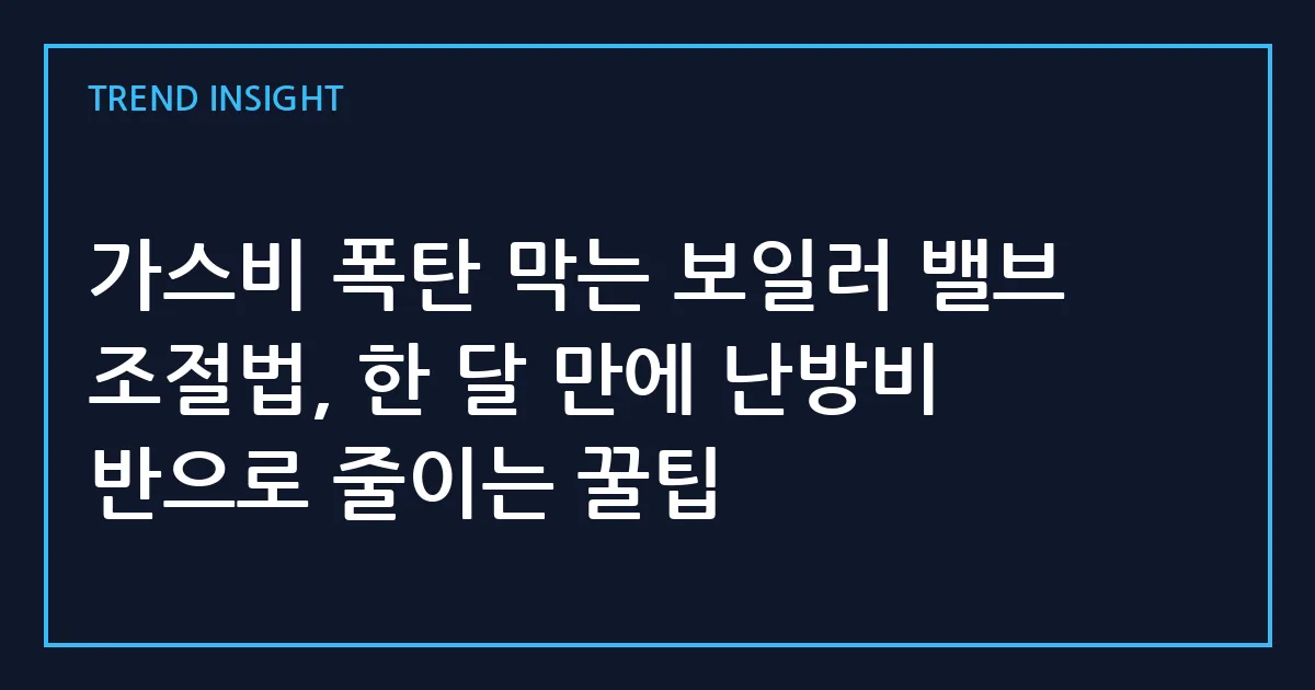 가스비 폭탄 막는 보일러 밸브 조절법, 한 달 만에 난방비 반으로 줄이는 꿀팁